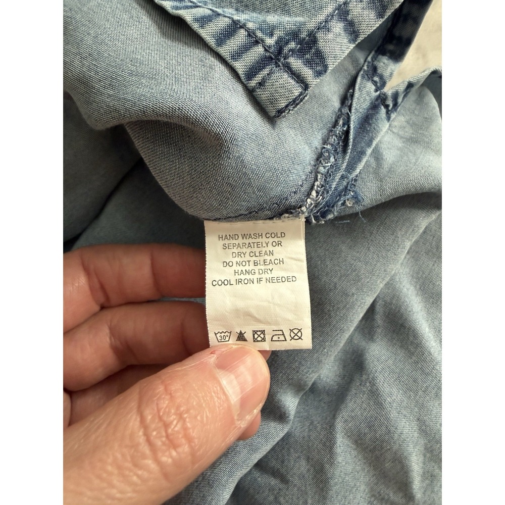 Tru Luxe Jeans Tencel Embroidered Tunic Top Medium Boho Floral Peasant Blue - Picture 8 of 11